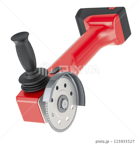 Red Disc Grinder, angle grinder. 3D rendering Red Disc Grinder, angle grinder. 3D rendering 115935527