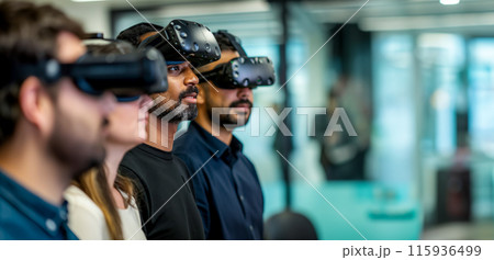 The instructor trains employees using advanced AI technology tools and virtual reality headsets, demonstrating the integration of diversity and innovation in the workplace. The instructor trains employees using advanced AI technology tools and virtual reality headsets, demonstrating the integration of diversity and innovation in the workplace. 115936499