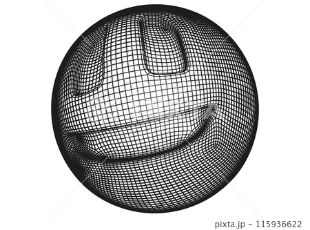 Smile ball 3D emoticon in y2k or brutalism style. Grid or wireframe emoji, in retro computer style 115936622