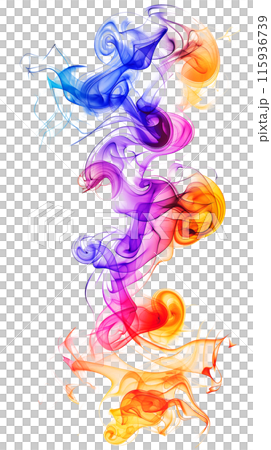 Watercolor with intertwined multi-colored streams of smoke or steam on a neutral background, the play of light and shadow adds depth and dimension to the scene 115936739