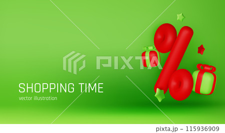 Sale background. 3D gold podium. Product exhibition. Discount percent. Shopping offer. Shop promotion. Glowing showcase. Vector banner design 115936909