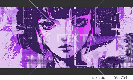Cool grungy y2k anime manga collage set with a negative photocopy effect . Rough brutal elements for 90s vintage design. Ai generation. Cool grungy y2k anime manga collage set with a negative photocopy effect . Rough brutal elements for 90s vintage design. Ai generation. 115937542
