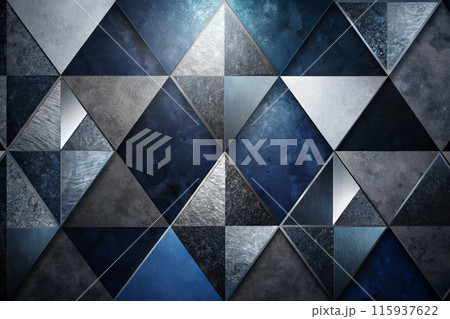 Abstract geometric background with blue and gray diamonds with color divisions. Shabby grunge background 115937622