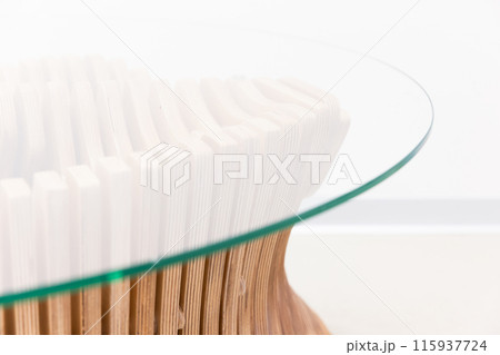 Abstract modern interior design details, round glass table 115937724