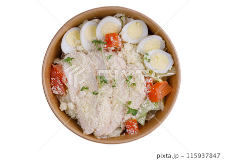 Caesar salad with chicken on a white background 2 Caesar salad with chicken on a white background 2 115937847
