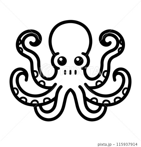 octopus icon or modern line symbol. Vector line art and icon design with bold outline. Black and white Pixel Perfect minimalistic symbol isolated white background. Silhouette simple thin sign 115937914