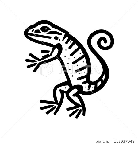 lizard icon or modern line symbol. Vector line art and icon design with bold outline. Black and white Pixel Perfect minimalistic symbol isolated white background. Silhouette simple thin sign 115937948