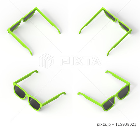 Green sunglasses in four different positions Green sunglasses in four different positions 115938023
