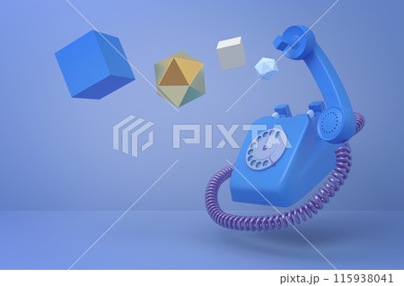 Floating blue vintage telephone with shapes 115938041