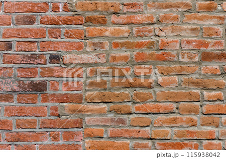 brick wall of red color, wide panorama of masonry 115938042