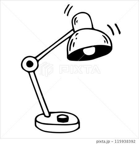 Desk lamp. Black and white drawing in sketch style, vintage graphic Desk lamp. Black and white drawing in sketch style, vintage graphic 115938392