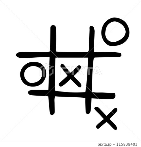Tic-tac-toe. Black and white drawing in sketch style, vintage graphic 115938403
