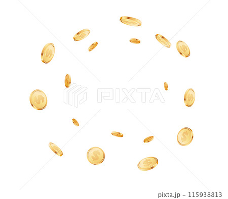 Gold coins explosion on white background 115938813