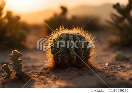 Top view of exotic cactus in desert. Neural network AI generated art 115939025