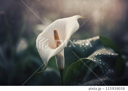 Calla lily flowers in botanical garden. Neural network AI generated art 115939038