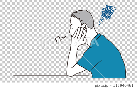 頬杖をついて考え事をするシニアのイラスト 115940461