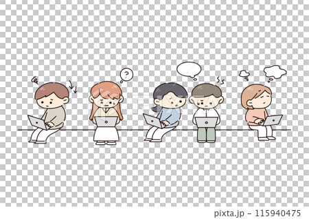 Illustration of people working on computers Illustration of people working on computers 115940475