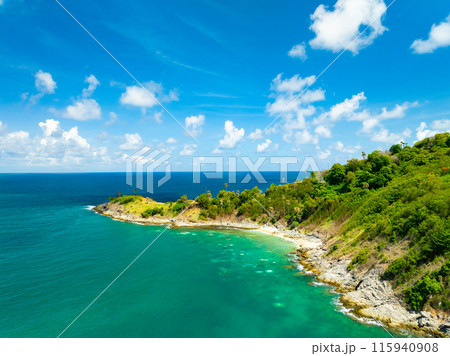Aerial view of Tropical sea in the beautiful Phuket island Thailand, Travel and business tour website background concept 115940908
