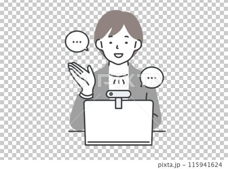 オンライン面接を受けるスーツを着た女性 オンライン面接を受けるスーツを着た女性 115941624