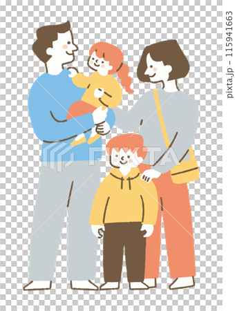 A family of four taking a commemorative photo_Color A family of four taking a commemorative photo_Color 115941663