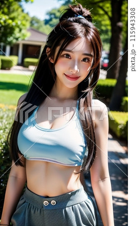 公園で寛ぐ美しい女性　トレーニング 115943308