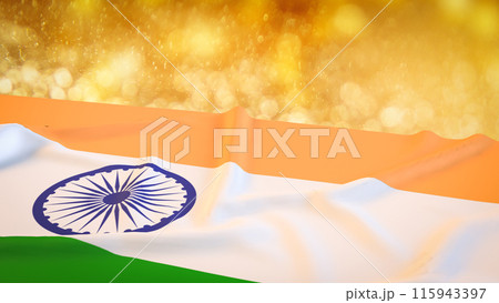 The India flag  and gold Bokeh for Background concept 3d rendering. 115943397