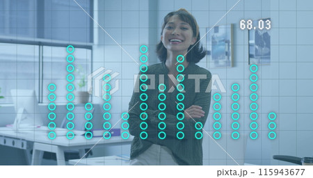 Image of data processing over biracial businesswoman at office 115943677