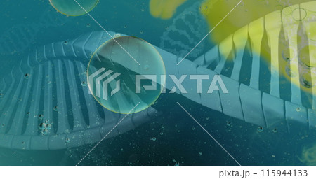Image of bubbles over dna strands on blue background Image of bubbles over dna strands on blue background 115944133