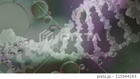 Image of bubbles over dna strand on blurred background 115944163