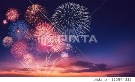 夜空に咲く華麗な花火のコピースペース3 115944332