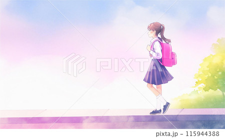 いつもの通学路を歩く…通学する高校生（女性）1 115944388