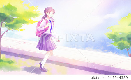 いつもの通学路を歩く…通学する高校生（女性）2 115944389