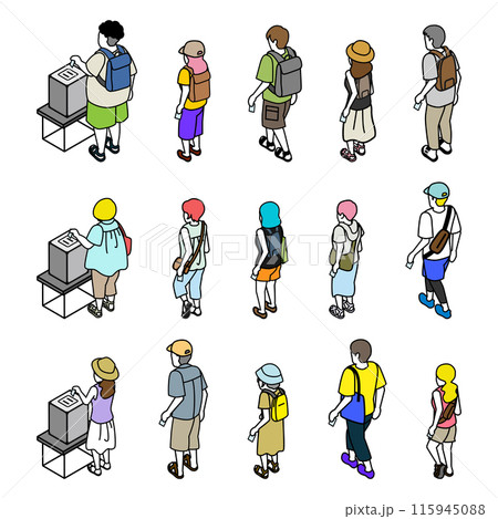投票する人々　アイソメトリック人物セット　後ろ姿 115945088