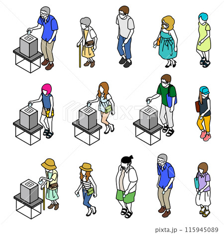 投票する人々　アイソメトリック人物セット 115945089