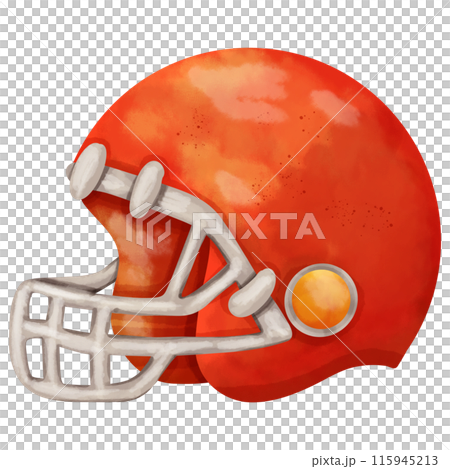 Hand-painted watercolor image of an American football helmet for decorative illustration. 115945213