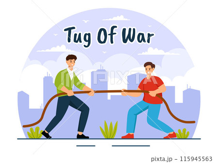 Tug of War Vector Illustration with People Pulling Opposite Ends of a Rope in a Business Competition or Other in Flat Style Cartoon Background Tug of War Vector Illustration with People Pulling Opposite Ends of a Rope in a Business Competition or Other in Flat Style Cartoon Background 115945563