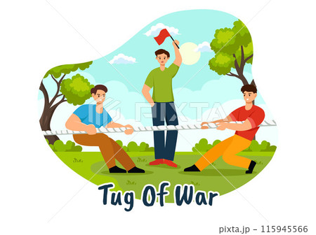 Tug of War Vector Illustration with People Pulling Opposite Ends of a Rope in a Business Competition or Other in Flat Style Cartoon Background 115945566