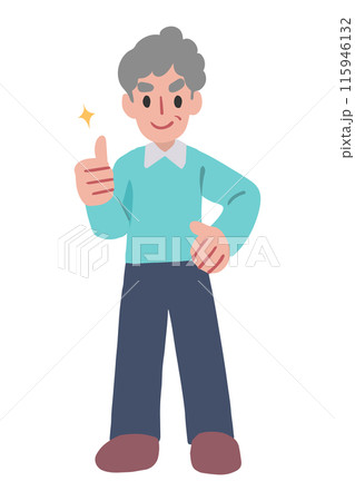 元気なシニア男性がサムズアップしているイラスト 115946132