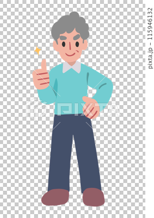 元気なシニア男性がサムズアップしているイラスト 115946132