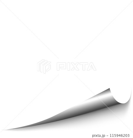 Silver page curled corner with shadow on white background. Vector 115946203