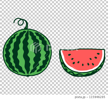 丸玉の西瓜とカット西瓜のカラーイラスト 115946285