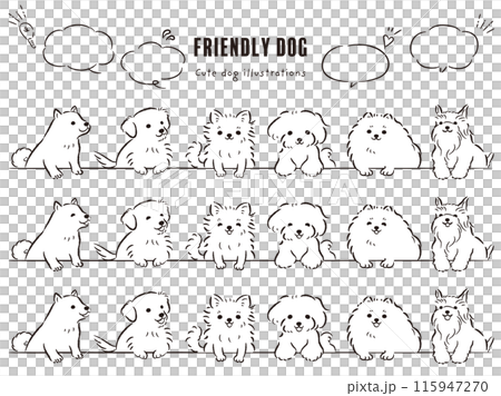 ピョンと覗いている人気小型犬の手描きイラストセット 115947270