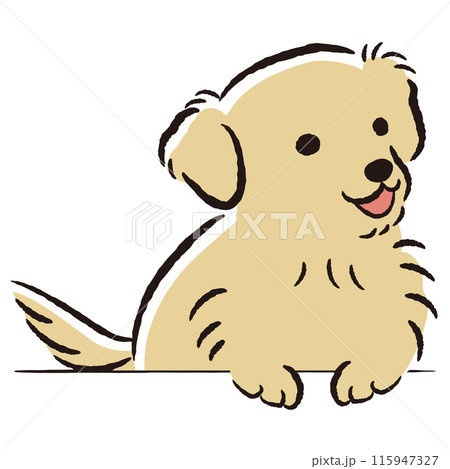 ひょこっと覗いている犬の手描きイラスト 115947327