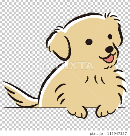 ひょこっと覗いている犬の手描きイラスト 115947327