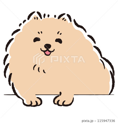 ひょこっと覗いている犬の手描きイラスト 115947336