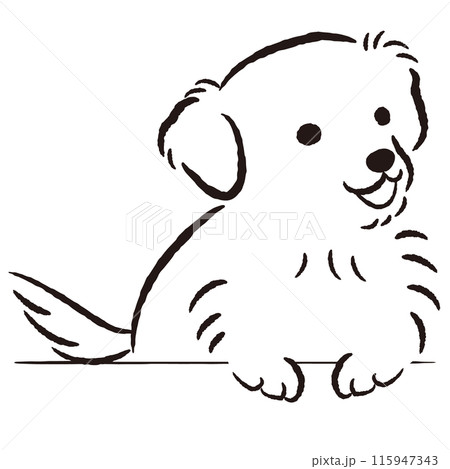 ひょこっと覗いている犬の手描きイラスト 115947343