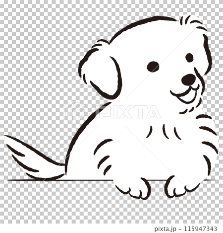 ひょこっと覗いている犬の手描きイラスト 115947343
