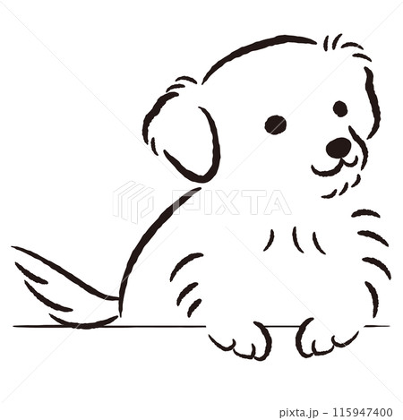 ひょこっと覗いている犬の手描きイラスト 115947400