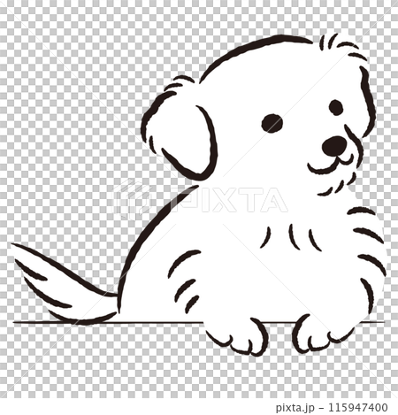 ひょこっと覗いている犬の手描きイラスト 115947400