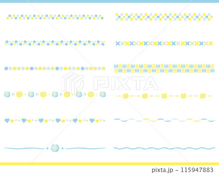 青と黄色の爽やかなライン、罫線のイラストセット 115947883